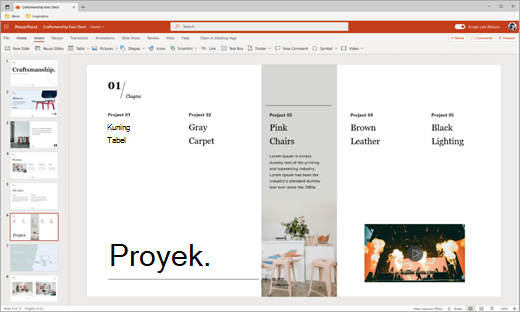 Menyisipkan video dari cuplikan layar Web PowerPoint tiga