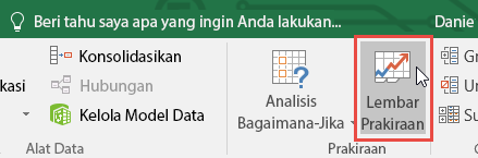 Tombol Lembar Perkiraan pada tab Data