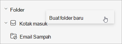 Cuplikan layar Buat folder baru dipilih di menu Opsi lainnya di panel folder