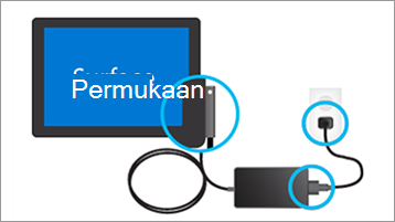 Menyambungkan pengisi daya di Surface