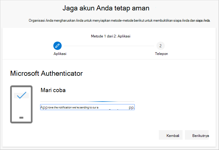 Uji akun Anda dengan aplikasi authenticator