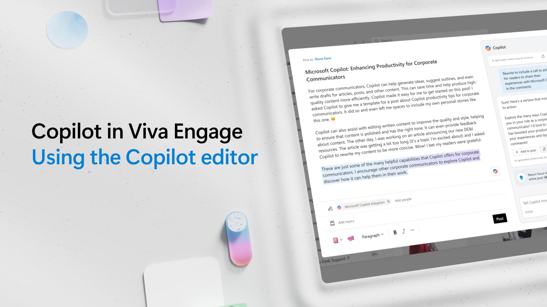 Video: Menggunakan editor Copilot di Viva Engage