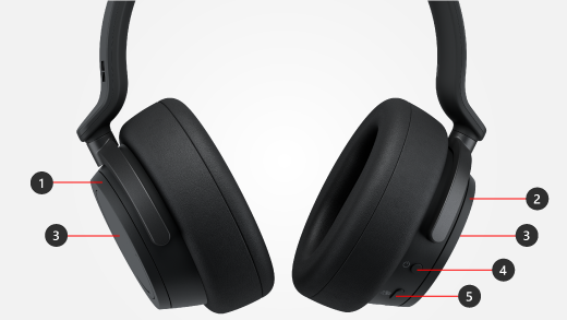 Callout untuk tombol dan panggilan di Surface Headphones