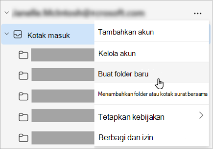 Cuplikan layar Buat folder baru dipilih di menu Opsi lainnya di panel folder