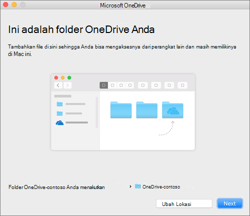 Tangkapan layar dari layar Ini Adalah folder OneDrive Anda setelah memilih folder pada panduan Selamat Datang di OneDrive pada Mac