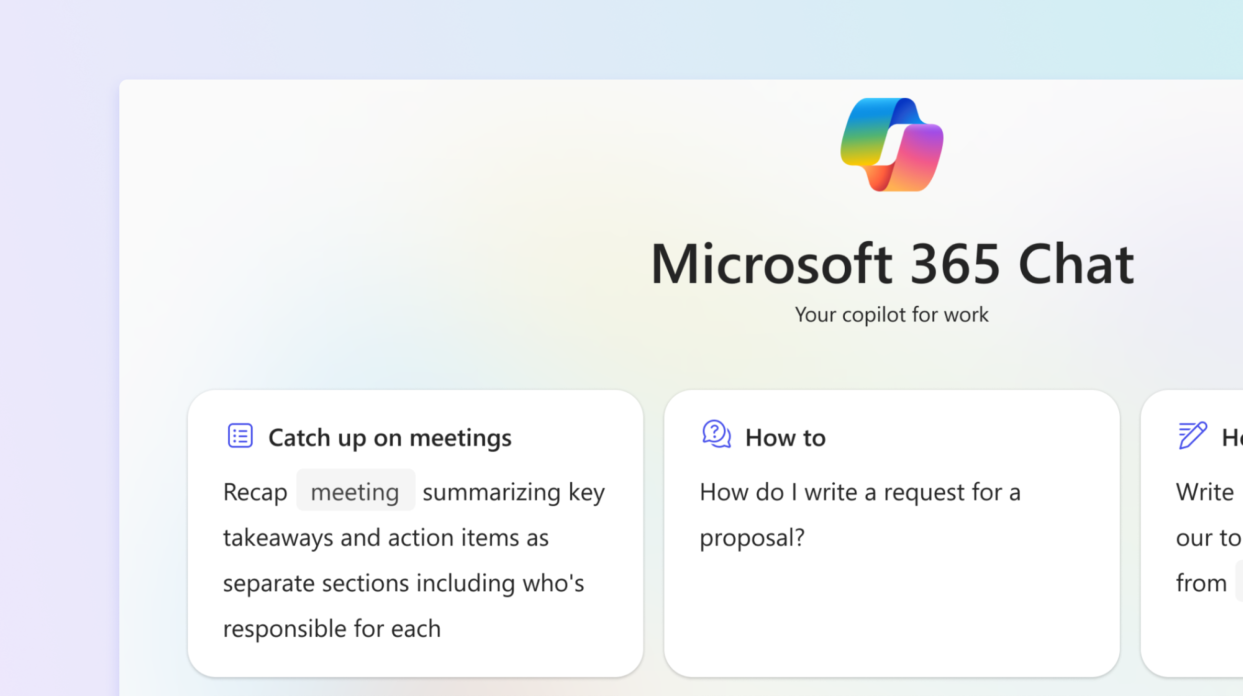 Cuplikan layar menampilkan Microsoft 365 Chat mendapatkan info terbaru tentang rapat.