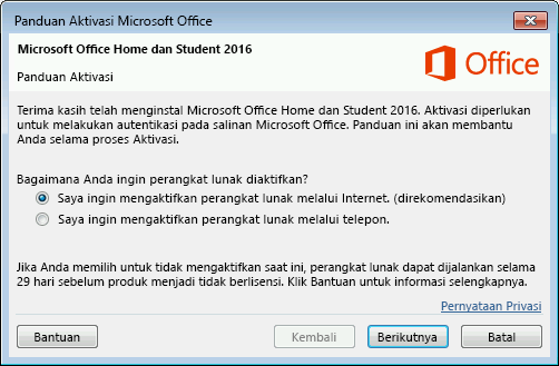 Memperlihatkan Panduan Pengaktifan Microsoft Office