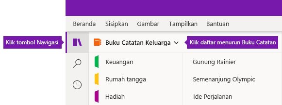 Memperluas daftar Buku Catatan di OneNote untuk Windows 10