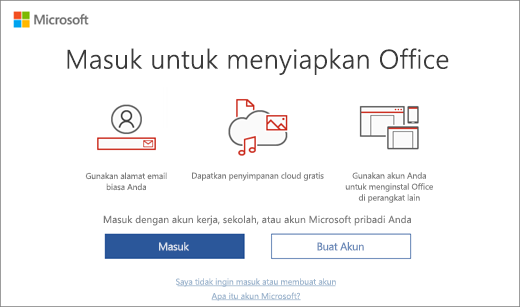 Memperlihatkan halaman "Masuk untuk menyiapkan Office" yang mungkin muncul setelah Anda menginstal Office