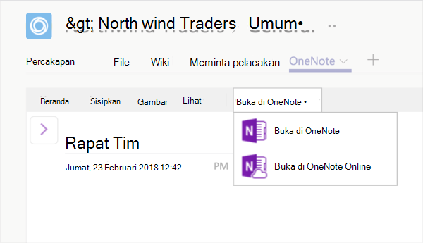 Tab OneNote dengan Edit di OneNote dipilih