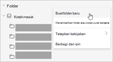 Cuplikan layar Buat folder baru dipilih di menu Opsi lainnya di panel folder