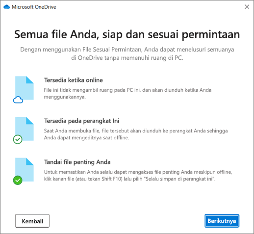 Layar File di Permintaan dalam panduan Selamat Datang di OneDrive