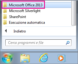 Gruppo di Office 2013 in Tutti i programmi in Windows 7