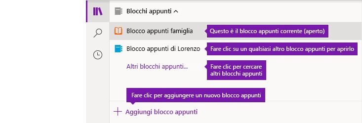 Elenco Blocchi appunti in OneNote per Windows 10