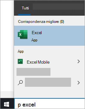 Screenshot della ricerca di un'app nella ricerca di Windows 10