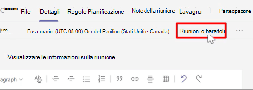 Selezionare le opzioni della riunione prima della riunione