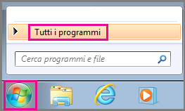 Cercare app di Office tramite Tutti i programmi in Windows 7