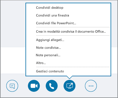 Screenshot del menu Condividi contenuto aperto.