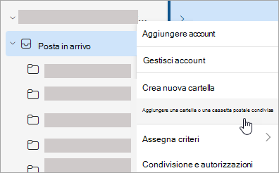 Screenshot che mostra la selezione per aggiungere una cartella o una cassetta postale condivisa