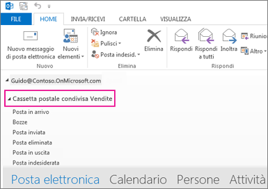 Cassetta postale condivisa visualizzata nell'elenco delle cartelle di Outlook