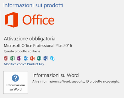 Mostra la visualizzazione Backstage di una versione di Office con contratto multilicenza