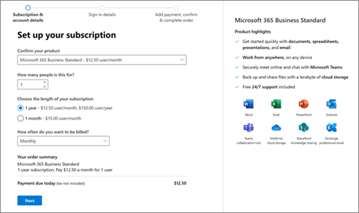 Acquisto di un abbonamento a Microsoft 365 Business