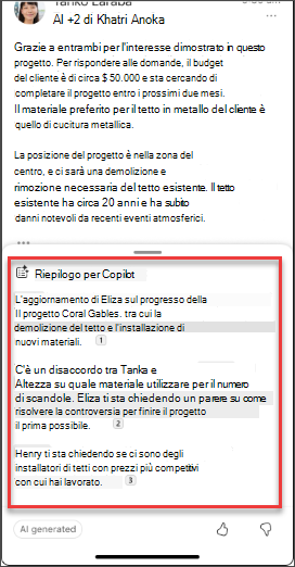 Un messaggio di posta elettronica di riepilogo da Copilot in iOS e Android