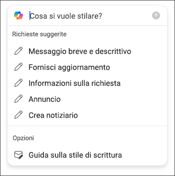 Opzioni di lunghezza e tono da scegliere durante la creazione dei messaggi di posta elettronica in Outlook con Copilot