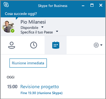 Screenshot della scheda Riunioni della finestra di Skype for Business.