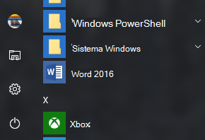 Esempio che mostra il collegamento di Word 2016 non presente nei collegamenti di Office