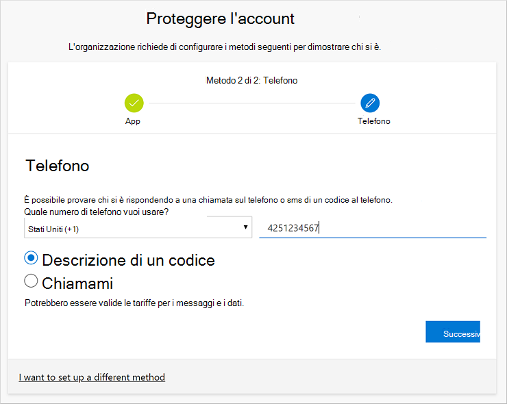 Iniziare a configurare il numero di telefono per gli SMS