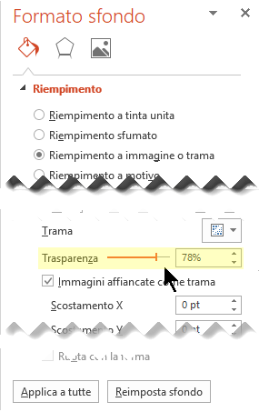 Trascinare la barra Trasparenza per modificare l'immagine