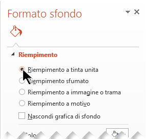 Nel riquadro Formato sfondo selezionare Riempimento a tinta unita