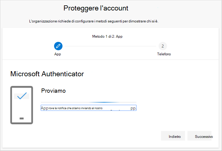 Testare l'account con l'app di autenticazione