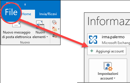Selezionare File, quindi Aggiungi account.
