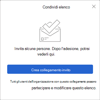 Quando si seleziona Condividi elenco, To Do crea un collegamento di invito da inviare ad altri utenti.