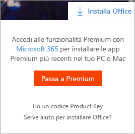 Vai al messaggio Premium visualizzato quando è selezionato il pulsante Installa Office.