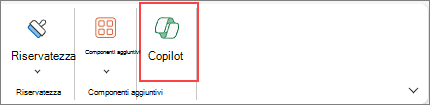 Screenshot che illustra come accedere al pulsante Copilot sulla barra multifunzione di Excel.