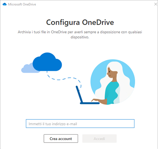 Immagine della prima schermata dell'installazione di OneDrive