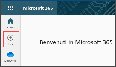 Seleziona Crea dal menu a sinistra.