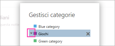 Screenshot della freccia accanto a una categoria