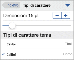 Selezionare le dimensioni del carattere