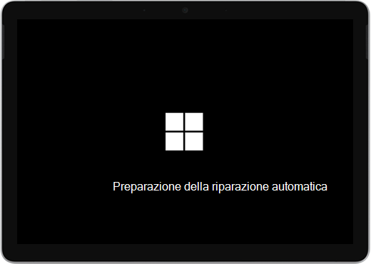 Schermata nera con il logo di Windows e il testo "Preparazione del ripristino automatico".