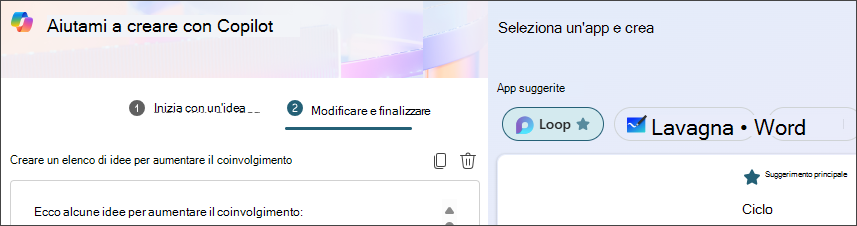 Contenuto consigliato e app suggerite in Aiutami a creare.