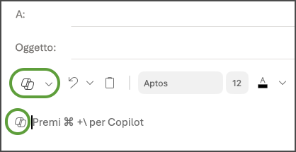 Opzione di menu "Bozza con Copilot" in Outlook per Mac.