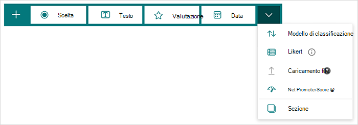 Opzioni relative al tipo di domanda in Microsoft Forms