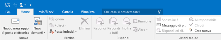 Aspetto della barra multifunzione di Outlook 2016.