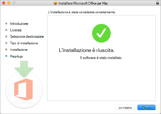 Pagina finale del processo di installazione, che indica che l'installazione è stata completata correttamente.