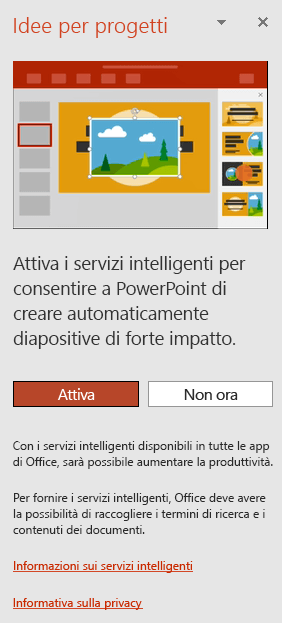 Messaggio iniziale visualizzato quando si richiama PowerPoint Designer