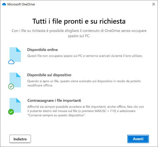 La schermata File su richiesta nella procedura guidata Benvenuto in OneDrive